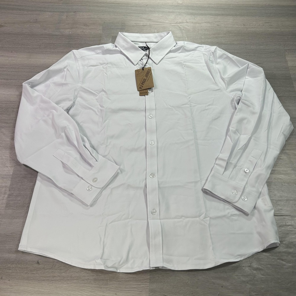 NEW PJ Paul Jones Shirt Mens 2XL White Solid Stretch‎ Dress Long Sleeve Button
